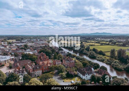 View of the King's School Worcester & River Severn, UK. From Worcester Cathedral. Stock Photo