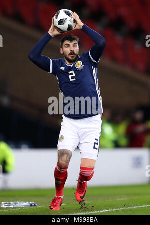 Scotland's Callum Paterson during the international friendly match at Hampden Park, Glasgow. PRESS ASSOCIATION Photo. Picture date: Friday March 23, 2018. See PA story soccer Scotland. Photo credit should read: Jane Barlow/PA Wire. RESTRICTIONS: Use subject to restrictions. Editorial use only. Commercial use only with prior written consent of the Scottish FA. Stock Photo