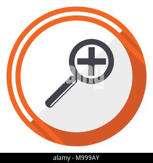 Lens flat design vector web icon. Round orange internet button isolated on white background. Stock Vector