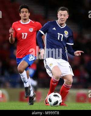 Scotland's Callum McGregor (right) and Costa Rica's Yeltsin Tejeda battle for the ball during the international friendly match at Hampden Park, Glasgow. Stock Photo