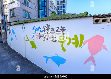 Jangyu, South Korea - March 13, 2018 : Painted wall and graffiti art in the street of the Jangyu, Gimhae city Stock Photo