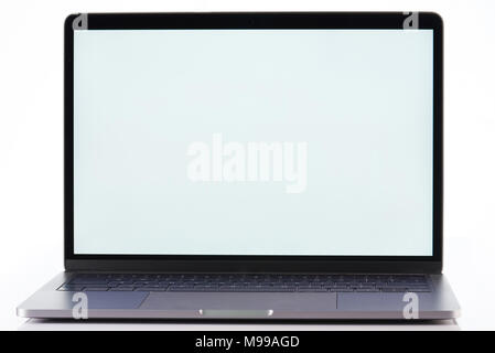 Modern slim laptop front view isolated on white background Stock Photo