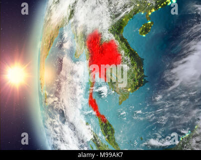 Thailand as seen from space on planet Earth during sunset. 3D illustration. Elements of this image furnished by NASA. Stock Photo