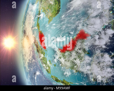 Malaysia as seen from space on planet Earth during sunset. 3D illustration. Elements of this image furnished by NASA. Stock Photo