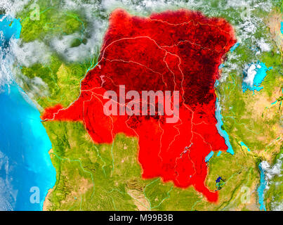 Democratic Republic of Congo highlighted in red on planet Earth. 3D illustration. Elements of this image furnished by NASA. Stock Photo