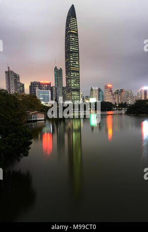 The KK100 skyscraper as seen from Lizhi Park. Stock Photo