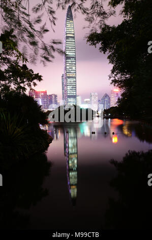 The KK100 skyscraper as seen from Lizhi Park. Stock Photo