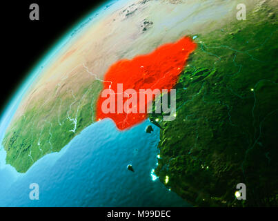 Evening over Nigeria as seen from space on planet Earth. 3D illustration. Elements of this image furnished by NASA. Stock Photo