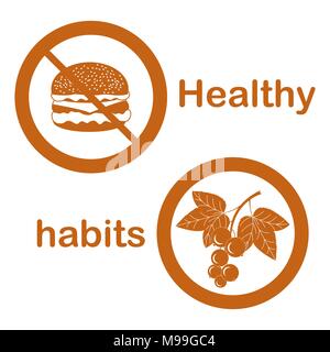 Useful and harmful food. Proper nutrition with excess weight and obesity. Cheeseburger and black currant. Stock Vector