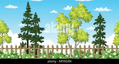 Seamless summer landscape with trees Stock Vector