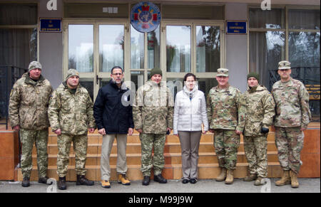 Yavoriv, Ukraine – U.S. Representative Anthony Brown (D-MD) and Rep. Elise Stefanik (R-NY) poses for a Stock Photo