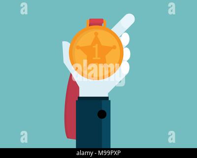 Human hand holding golden champion cup trophy sketch vector ...