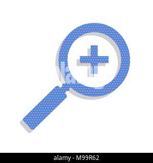 Zoom sign illustration. Vector. Neon blue icon with cyclamen polka dots pattern with light gray shadow on white background. Isolated. Stock Vector