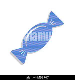 Candy sign illustration. Vector. Neon blue icon with cyclamen polka dots pattern with light gray shadow on white background. Isolated. Stock Vector