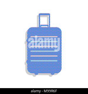 Baggage sign illustration. Vector. Neon blue icon with cyclamen polka dots pattern with light gray shadow on white background. Isolated. Stock Vector