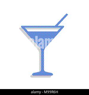 Cocktail sign illustration. Vector. Neon blue icon with cyclamen polka dots pattern with light gray shadow on white background. Isolated. Stock Vector