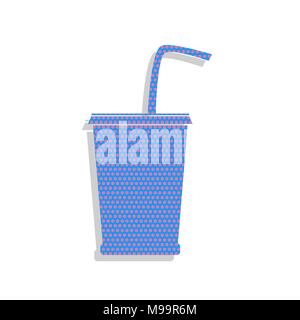 Drink sign illustration. Vector. Neon blue icon with cyclamen polka dots pattern with light gray shadow on white background. Isolated. Stock Vector