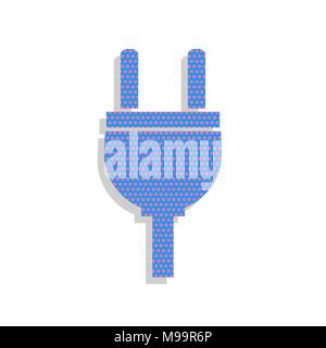 Socket sign illustration. Vector. Neon blue icon with cyclamen polka dots pattern with light gray shadow on white background. Isolated. Stock Vector