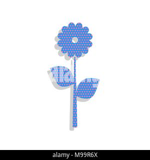 Flower sign illustration. Vector. Neon blue icon with cyclamen polka dots pattern with light gray shadow on white background. Isolated. Stock Vector