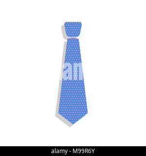 Tie sign illustration. Vector. Neon blue icon with cyclamen polka dots pattern with light gray shadow on white background. Isolated. Stock Vector