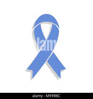 Black awareness ribbon sign. Vector. Neon blue icon with cyclamen polka dots pattern with light gray shadow on white background. Isolated. Stock Vector