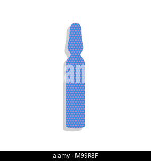 Medical ampoule sign. Vector. Neon blue icon with cyclamen polka dots pattern with light gray shadow on white background. Isolated. Stock Vector