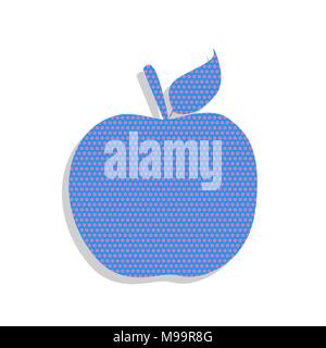 Apple sign illustration. Vector. Neon blue icon with cyclamen polka dots pattern with light gray shadow on white background. Isolated. Stock Vector