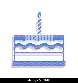Birthday cake sign. Vector. Neon blue icon with cyclamen polka dots pattern with light gray shadow on white background. Isolated. Stock Vector