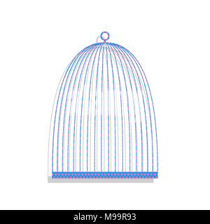 Bird cage sign. Vector. Neon blue icon with cyclamen polka dots pattern with light gray shadow on white background. Isolated. Stock Vector
