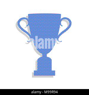 Champions Cup sign. Vector. Neon blue icon with cyclamen polka dots pattern with light gray shadow on white background. Isolated. Stock Vector