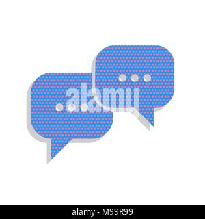 Speech bubbles sign. Vector. Neon blue icon with cyclamen polka dots pattern with light gray shadow on white background. Isolated. Stock Vector
