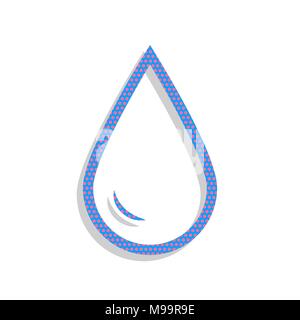 Drop of water sign. Vector. Neon blue icon with cyclamen polka dots pattern with light gray shadow on white background. Isolated. Stock Vector