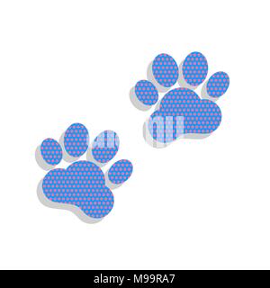 Animal Tracks sign. Vector. Neon blue icon with cyclamen polka dots pattern with light gray shadow on white background. Isolated. Stock Vector