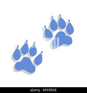 Animal Tracks sign. Vector. Neon blue icon with cyclamen polka dots pattern with light gray shadow on white background. Isolated. Stock Vector