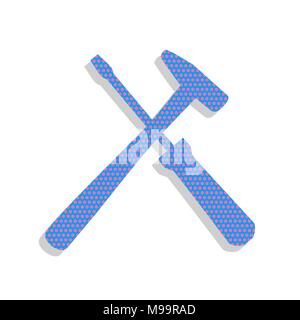 Tools sign illustration. Vector. Neon blue icon with cyclamen polka dots pattern with light gray shadow on white background. Isolated. Stock Vector