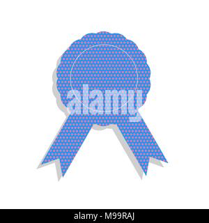 Label sign ribbons. Vector. Neon blue icon with cyclamen polka dots pattern with light gray shadow on white background. Isolated. Stock Vector