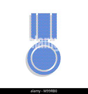 Medal sign illustration. Vector. Neon blue icon with cyclamen polka dots pattern with light gray shadow on white background. Isolated. Stock Vector