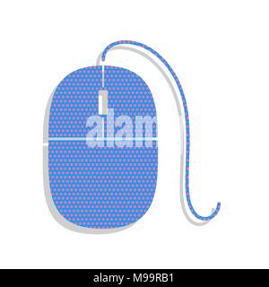 Mouse sign illustration. Vector. Neon blue icon with cyclamen polka dots pattern with light gray shadow on white background. Isolated. Stock Vector