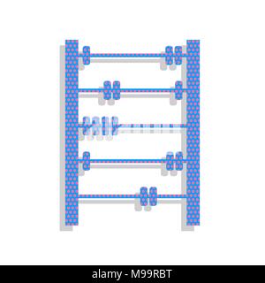 Retro abacus sign. Vector. Neon blue icon with cyclamen polka dots pattern with light gray shadow on white background. Isolated. Stock Vector