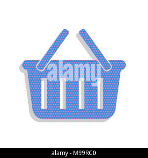 Shopping basket sign. Vector. Neon blue icon with cyclamen polka dots pattern with light gray shadow on white background. Isolated. Stock Vector