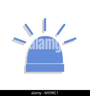 Police single sign. Vector. Neon blue icon with cyclamen polka dots pattern with light gray shadow on white background. Isolated. Stock Vector