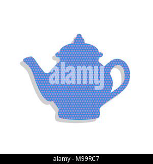 Tea maker sign. Vector. Neon blue icon with cyclamen polka dots pattern with light gray shadow on white background. Isolated. Stock Vector