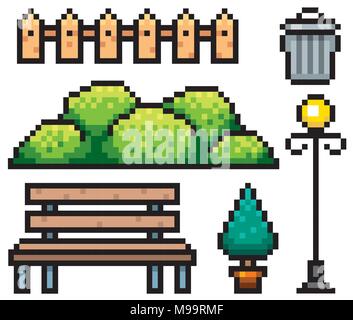 Vector Illustration of Park elements - Pixel design Stock Vector