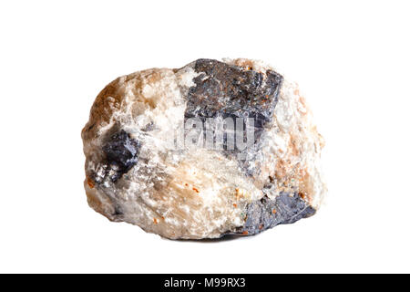 Macro shooting of natural gemstone. The raw mineral Galena, Morocco. Isolated object on a white background. Stock Photo