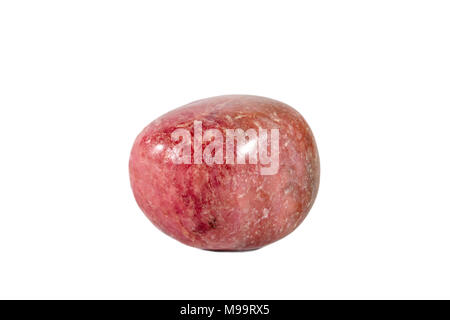 Macro shooting of natural gemstone. The raw mineral is rhodonite, China. Isolated object on a white background. Stock Photo