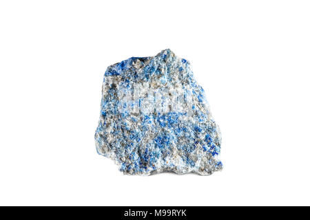 Macro shooting of natural gemstone. Raw mineral lazurite. Pakistan. Isolated object on a white background. Stock Photo