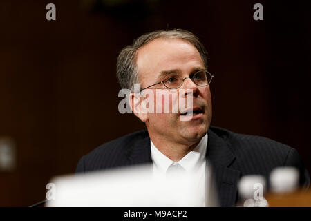 Michael Y. Scudder speaks during his confirmation hearing to become a United States Federal Judge before the Senate Judiciary Committee on Capitol Hill in Washington, D.C. on March 21, 2018. Credit: Alex Edelman / CNP     - NO WIRE SERVICE · Photo: Alex Edelman/Consolidated News Photos/Alex Edelman - CNP Stock Photo