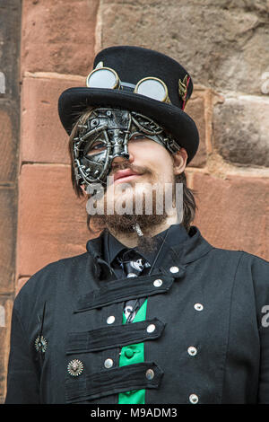 Steampunk Festival in Shrewsbury, England. Man dressed in Steampunk type costume. Stock Photo