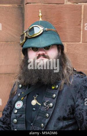 Steampunk Festival in Shrewsbury, England. Man dressed in Steampunk type costume. Stock Photo