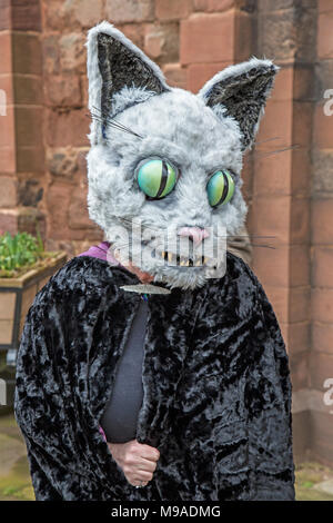 Steampunk Festival in Shrewsbury, England. A woman  dressed in a cat   based Steampunk type costume. Stock Photo